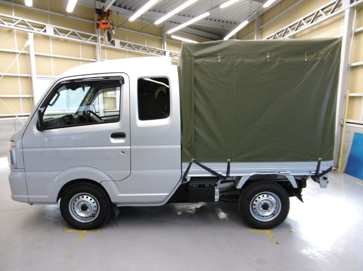 トラック架装 No.002 フロア式三方巻き上げ幌架装 幌色OD | 株式会社武田商会